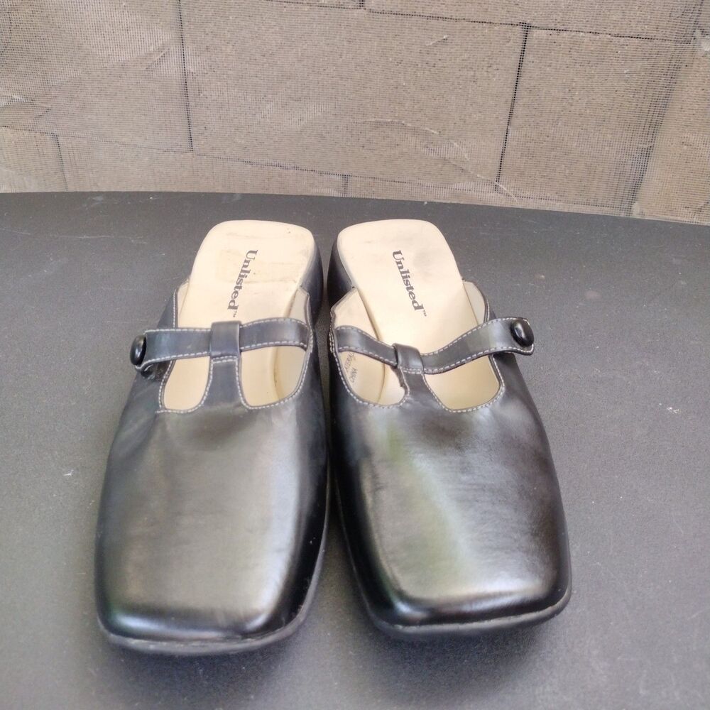Unlisted Vegan Leather Slides Slip On Mary Jane Flats Womens Size 7.5 Black
